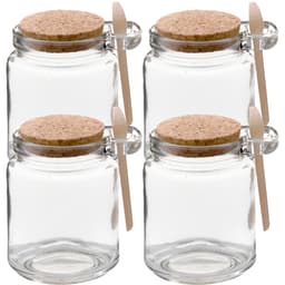 Kit 4 Pote Vidro Borossilicato Colher De Madeira Rolha 240ml