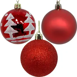 Kit 45 Bolas Enfeite Natalino Árvore Natal Vermelho Glitter