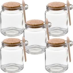 Kit 5 Pote Vidro Borossilicato Colher De Madeira Rolha 240ml