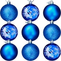 Kit 9 Bolas De Natal Árvore Natal Glitter Azul Enfeite 60mm