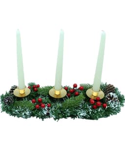 Kit Arranjo Mesa Castiçal Centro Natal Vela Branca Clássica