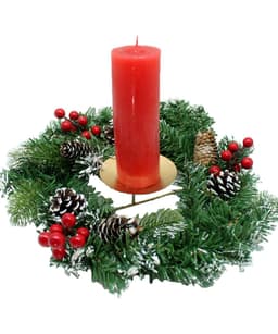 Kit Arranjo Mesa Castiçal Centro Natal Vela Vermelha 7 Dias