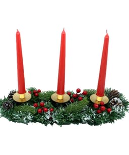 Kit Arranjo Mesa Castiçal Centro Natal Vela Vermelha Clássic