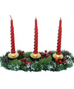 Kit Arranjo Mesa Castiçal Centro Natal Vela Vermelha Torcida
