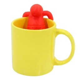 Kit Caneca Arredondada Colours Amarelo Cerâmica 330ml E Boneco Infusor de Chá Silicone