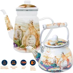 Kit Chaleira 2,5L Bule 1,2L Italy Esmaltados Indução Vintage