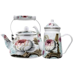 Kit Chaleira 2,5l Bule 1,2l Aço Esmaltada Paris