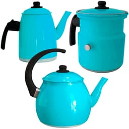 Kit Chaleira Leiteira E Bule Gulê Alumínio 3 Peças Turquesa
