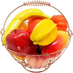 Kit Fruteira Redonda Com 12pçs Frutas Artificial Em Isopor