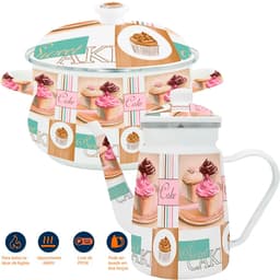 Kit Panela Caçarola Bule Cake Esmaltados Com Indução Vintage