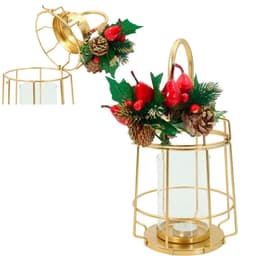 Lamparina Luminária Natal Dourada Em Metal Decorativa 30cm