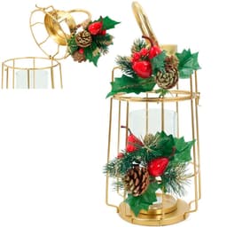 Lamparina Luminária Natal Dourada Em Metal Decorativa 36cm