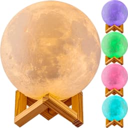 Luminária Quarto Lua Cheia Bateria 15cm Led RGB Usb Touch