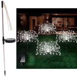 Luminária Solar Decoração LEDs Branco Fogos Artifício Jardim
