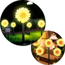 Luminária Solar Jardim Flores Girassol LEDs Amarela Natal 3M