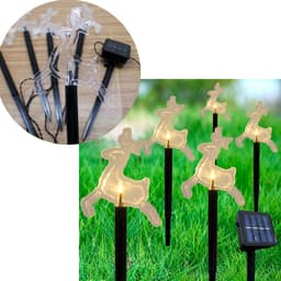 Pisca Solar Decoração Rena LEDs Amarelo Jardim Natal De 2,5m