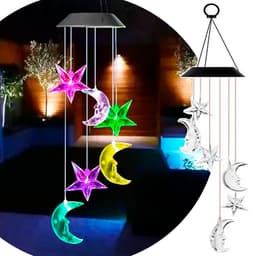 Pisca Solar Giratório Luas Estrelas De Natal LEDs Colorido