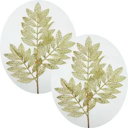 Plantas Folhas Decoração Natal Gliter Dourado 75cm Kit 10pçs