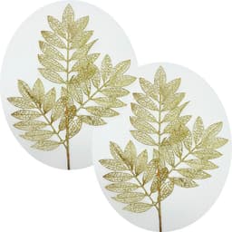 Plantas Folhas Decoração Natal Gliter Dourado 75cm Kit 4pçs