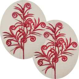 Plantas Folhas Enfeite Natal Gliter Vermelho 70cm Kit 10pçs