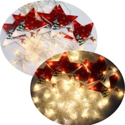 Varal Pisca LEDs Decoração Estrelas Natal Noel Amarelo De 3M