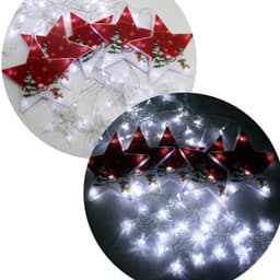 Varal Pisca LEDs Decoração Estrelas Natal Noel Branco De 3M