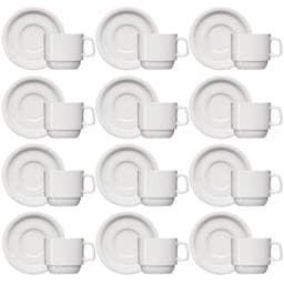 Jogo 12 Xícaras de Café com Pires de Porcelana 65ml Classe Única Iguaçu Germer Branco