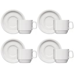 Jogo 4 Xícaras de Café com Pires de Porcelana 65ml Classe Única Iguaçu Germer Branco