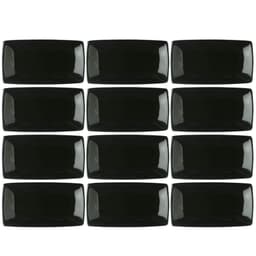 Kit 12 Bandejas Rasas 22cm Porcelana Germer Prato Sushi Preto Oriental Sashimi