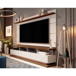 Rack com Painel para TV até 72 Polegadas Vivare I Off White e Nature 180 cm
