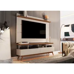 Rack com Painel para TV até 72 Polegadas Vivare Off White e Freijó 160 cm