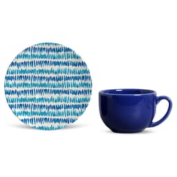 Xícara de Chá com Pires Brahma Azul e Branca 9,3x15,5x15,5 cm