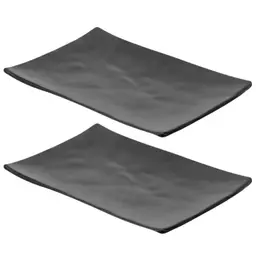 2 Pratos para Sushi Retangulares em Melamina 20x14cm Preto Gourmet Mix para Servir Comida Japonesa