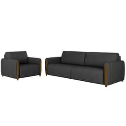 Conjunto Decorativo Poltrona e Sofá 223cm Maceió PU Preto G45 - Gran Belo