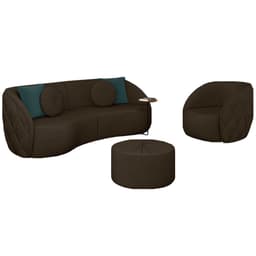 Conjunto Decorativo Sofá 240cm e Poltrona Clarke com Puff Round Veludo Marrom G45 - Gran Belo