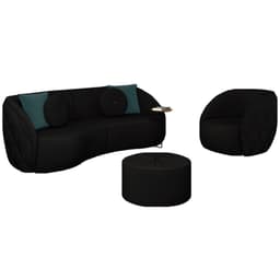 Conjunto Decorativo Sofá 240cm e Poltrona Clarke com Puff Round Veludo Preto G45 - Gran Belo