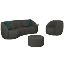 Conjunto Decorativo Sofá 240cn e Poltrona Clarke com Puff Round Veludo Cinza G45 - Gran Belo