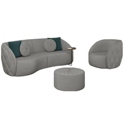 Conjunto Decorativo Sofá 288cm e Poltrona Clarke com Puff Round Veludo Cinza Claro G45 - Gran Belo