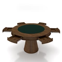 Conjunto Mesa de Jogos Carteado Bellagio Tampo Reversível Verde e 6 Cadeiras Madeira Poker Base Cone Linho Cinza/Nogueira G42 - Gran Belo