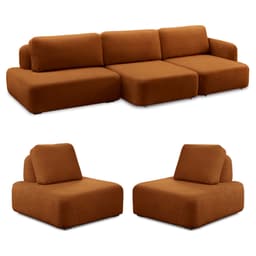 Conjunto Sala de Estar 1 Sofá Retrátil Modulado 312cm e 2 Poltronas Santiago Bouclê Terracota G89 - Gran Belo