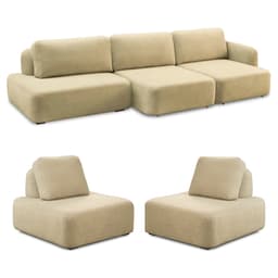 Conjunto Sala de Estar 1 Sofá Retrátil Modulado 342cm e 2 Poltronas Santiago Bouclê Bege G89 - Gran Belo