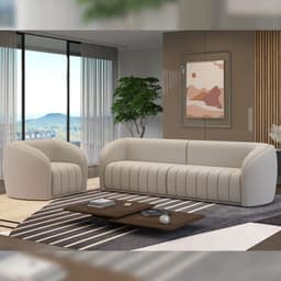 Conjunto Sala de Estar Sofá 292cm 4 Lugares e Poltrona Adam Veludo Bege G45 - Gran Belo