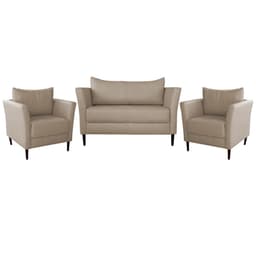 Conjunto Sofá 2 Lugares com 2 Poltronas Pés Palito Lubbock Couro Bege G58 - Gran Belo