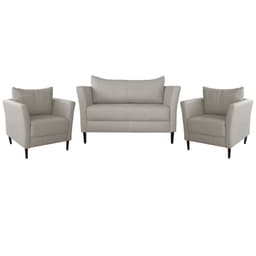 Conjunto Sofá 2 Lugares com 2 Poltronas Pés Palito Lubbock Couro Off White G58 - Gran Belo