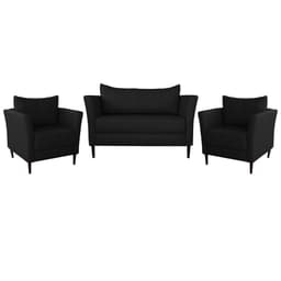 Conjunto Sofá 2 Lugares com 2 Poltronas Pés Palito Lubbock Couro Preto G58 - Gran Belo