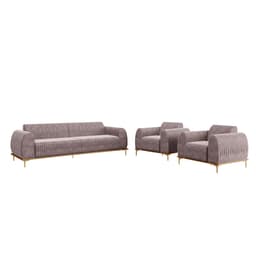 Conjunto Sofá 3 Lugares e 2 Poltronas Base de Madeira Euro 210 cm Veludo Rosê G15 - Gran Belo