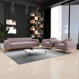 Conjunto Sofá 3 Lugares e 2 Poltronas Base de Madeira Euro 230 cm Veludo Rosê G15 - Gran Belo