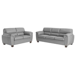 Conjunto de Sofás 2 e 3 Lugares Sala de Estar Pés em Madeira Nauru Couro Cinza G43 - Gran Belo