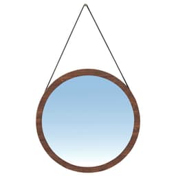 Espelho Redondo Decorativo Melk 65cm Com Tira de Couro Madeira Maciça Rustic Brown G54 - Gran Belo