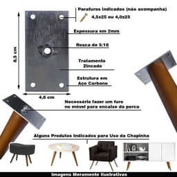 Kit 12 Chapinhas Chapa Reta Fixação Pés Palito Rosca 5/16 Zincada G59